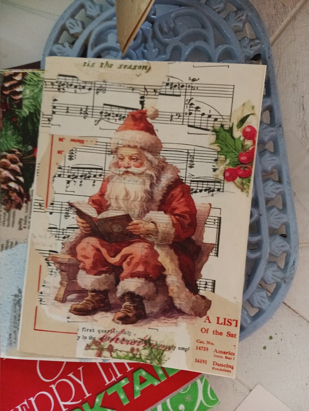 Repurposed Redesigned Vintage.  Santa Claus Holiday Art Card 5"7"
